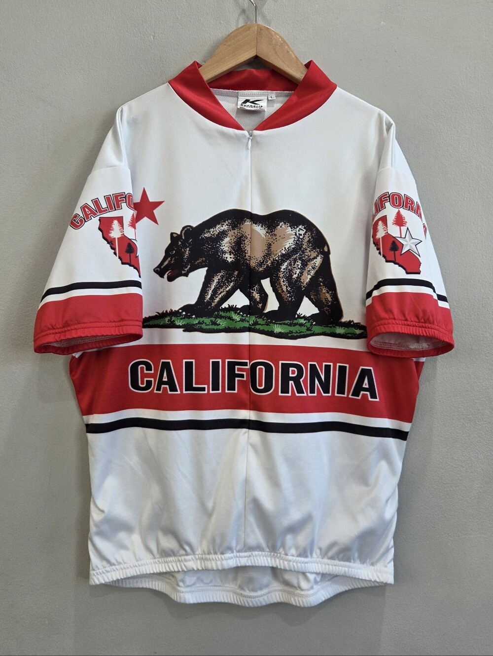 Vintage Kucharik Cycling Jersey 3/4 Zip White California Bear USA Men's Large